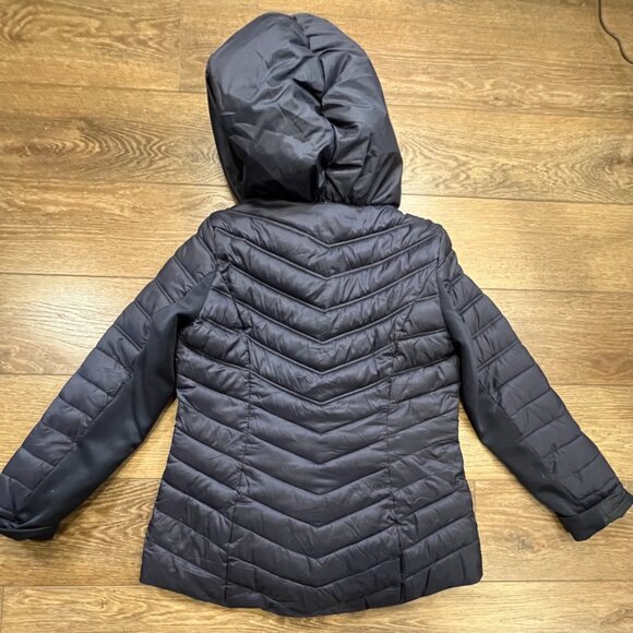 Laundry by Shelli Segal Asymettrical Packable Puffer Jacket Navy/Gold Sz L - Picture 12 of 14